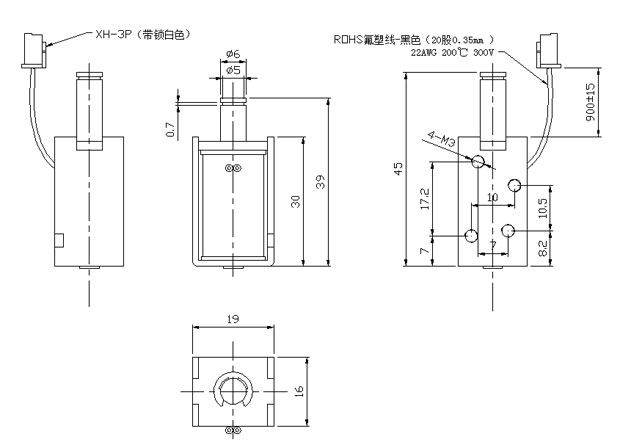 电饭煲用推拉式电磁铁尺寸图